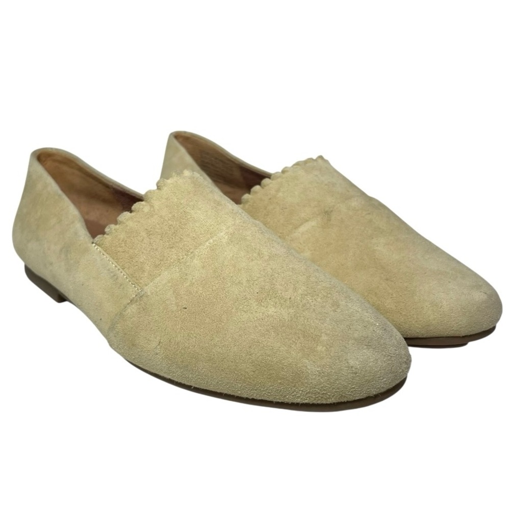 Gentle Souls  suede slip on  flat  Lilah beige ruffle flat 5.5